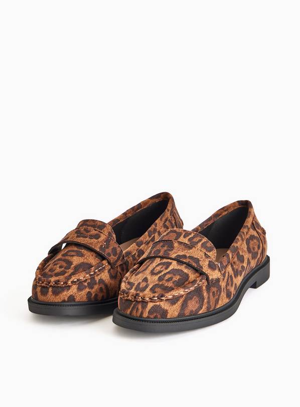 Wide Fit Leopard Print Faux Suede Loafers 4